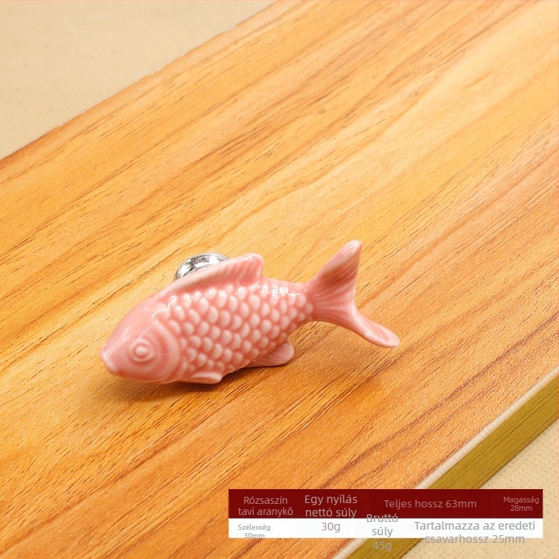 Kerámia szekrényajtó fogantyú, egylyukú, modell 1017 Grass Carp, színezett máz, modern minimalist stílus