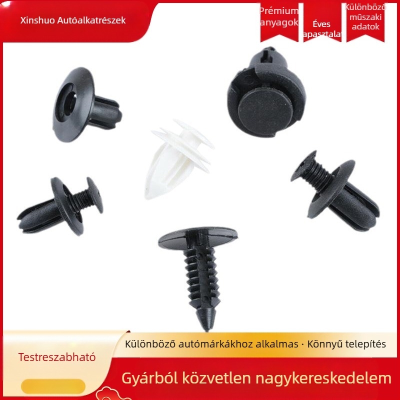 Autóklipsz készlet – nylon belső ajtópanel és lökhárító csipeszek, 100 darab dobozban (általános kompatibilitás)