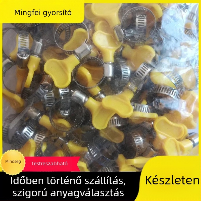 Rozsdamentes acélból készült tömlőcsat műanyag fogantyúval, névleges átmérő 10–16 mm, rögzítő átmérő 16 mm, autóipari és hajózási felhasználás, Mingfei Fastener