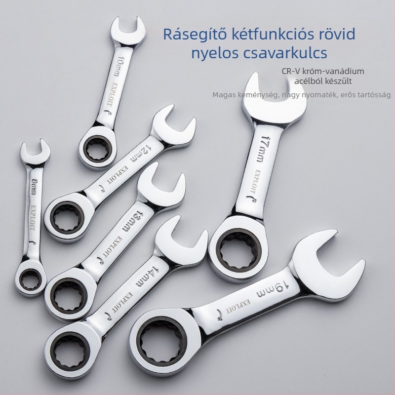 Rácsnis kulcs rövid nyéllel, polírozott króm-vanádium acél, tömeg 0,3