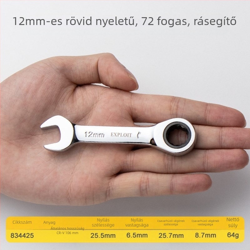 Rácsnis kulcs rövid nyéllel, polírozott króm-vanádium acél, tömeg 0,3