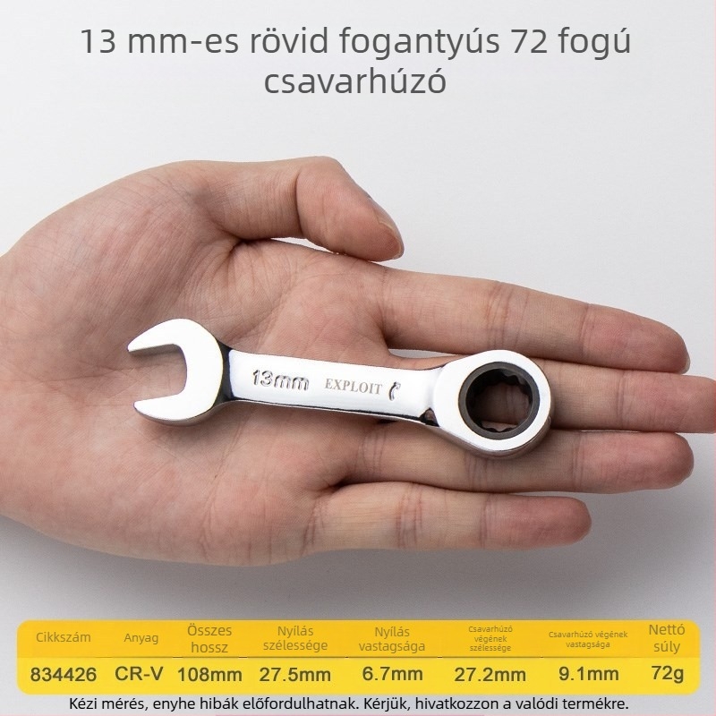 Rácsnis kulcs rövid nyéllel, polírozott króm-vanádium acél, tömeg 0,3