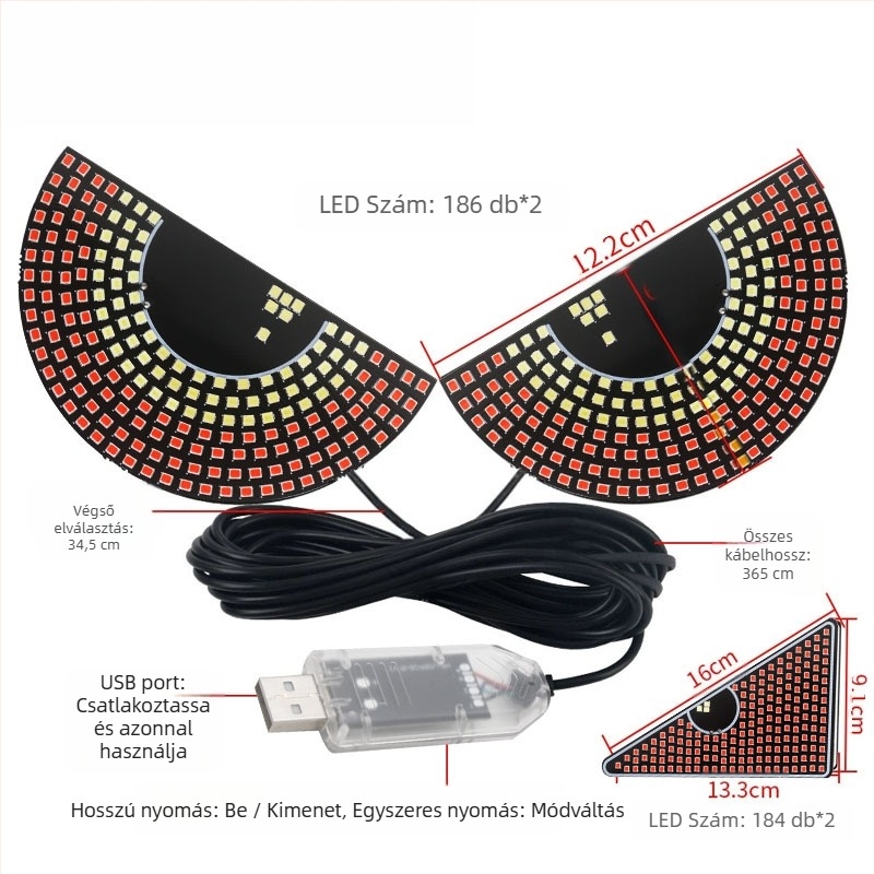 USB autóvisszapillantó tükör fénye – ABS, 5V, 1W, 0,01A, Modell 11/50