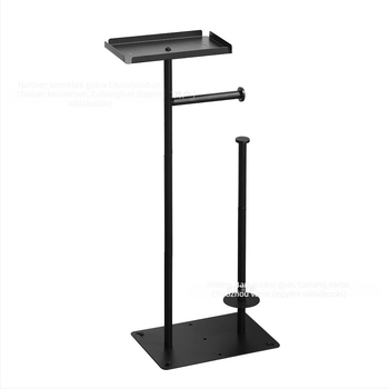 Függőleges álló toalettpapír-tartó mobillal; szénacél anyagból; alkalmas tekercses papírhoz; multifunkcionális otthoni fürdőszobai szervező