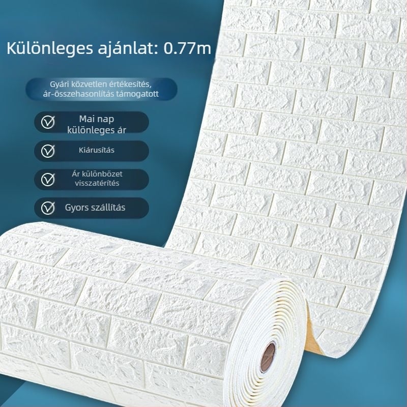 Öntapadós falpanel polisztiroldhaból nedvességálló és vízálló megoldás cement falakhoz és egyenetlen felületekhez (anyag: polisztirol hab; vízálló; nedvességálló; öntapadó; alkalmas cement falakhoz)