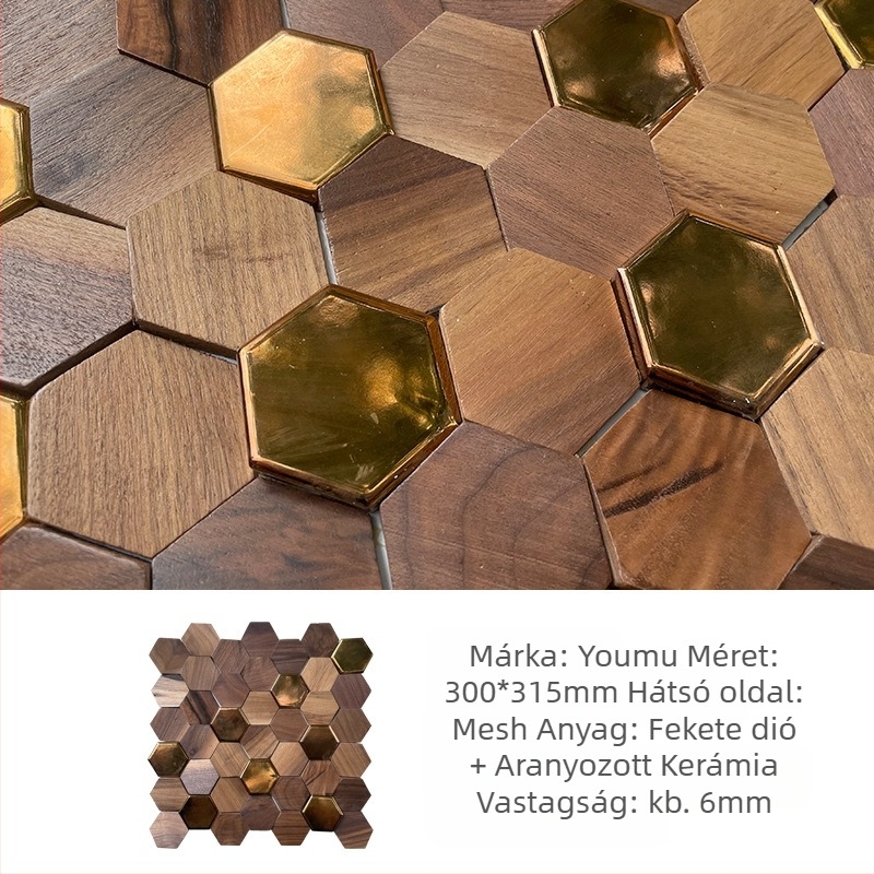 Fali mozaik - hexagonális, fa erezet mintázat, félmatt felület, modell A003