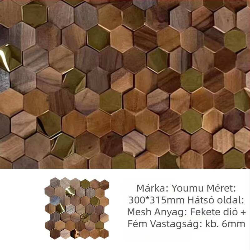 Fali mozaik - hexagonális, fa erezet mintázat, félmatt felület, modell A003