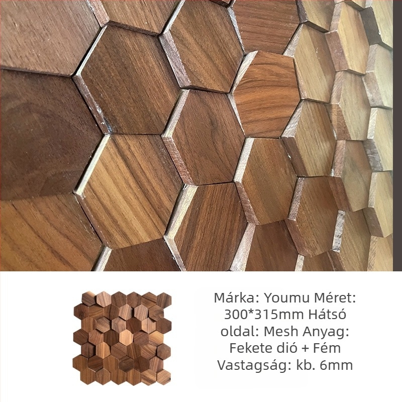 Fali mozaik - hexagonális, fa erezet mintázat, félmatt felület, modell A003