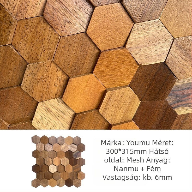 Fali mozaik - hexagonális, fa erezet mintázat, félmatt felület, modell A003