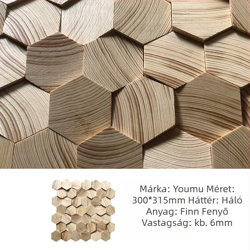 Fali mozaik - hexagonális, fa erezet mintázat, félmatt felület, modell A003