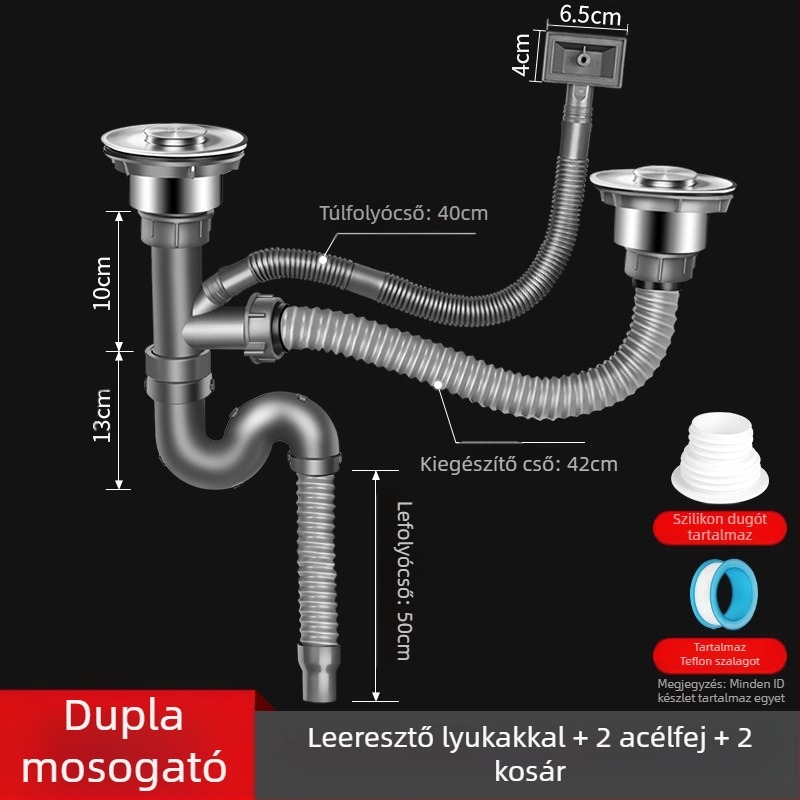 Win the bully Konyhai mosogató dupla mosogatókészlet – Modell 10126, 304 rozsdamentes acél + ABS műanyag, Modern Minimalista Stílus