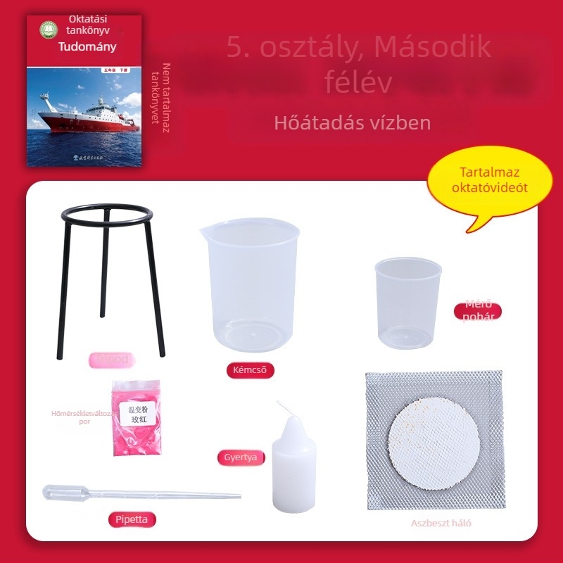 Ötödikes osztály tudományos kísérletkészlet – hőátadás vízben, műanyag anyagok, márka Child pigeon