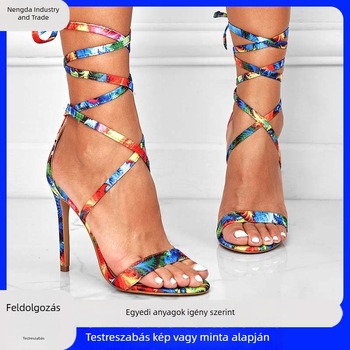 Can Reach női PU keresztpántos magas sarkú szandálok, több színben, kerek orr, elöl kötés