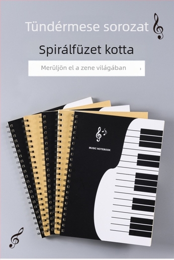 Spirálisan kötött ötvonalas zenemű füzet gyerekeknek kezdőknek, széles sorközzel