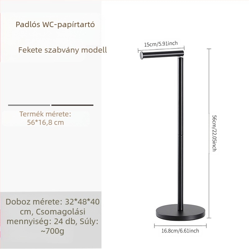 Rozsdamentes acél vécépapír tartó, álló kivitel, kör alakú, modern minimalista stílus, csiszolt felület és porított bevonat