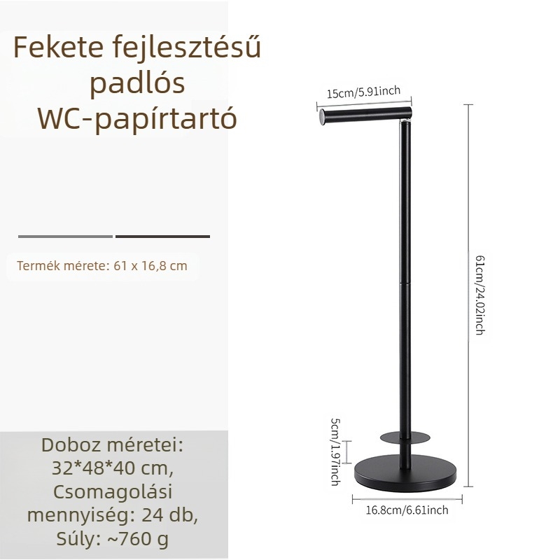 Rozsdamentes acél vécépapír tartó, álló kivitel, kör alakú, modern minimalista stílus, csiszolt felület és porított bevonat