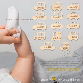 Baba mérföldkő emléktábla, újszülött havi fotó rekvizit, anyag boxwood, csomagolás Opp bag, ajándék