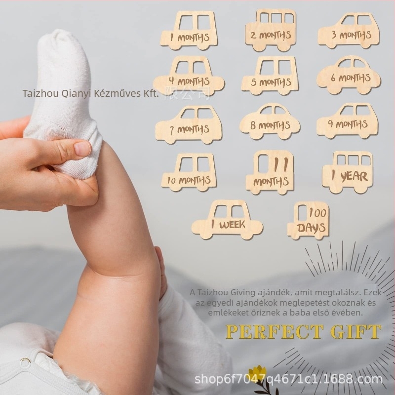 Baba mérföldkő emléktábla, újszülött havi fotó rekvizit, anyag boxwood, csomagolás Opp bag, ajándék