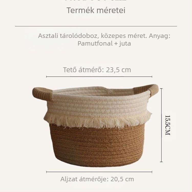 Kör alakú pamutszálból kötött tárolókosár, aranyos, otthoni fonott asztali szervező