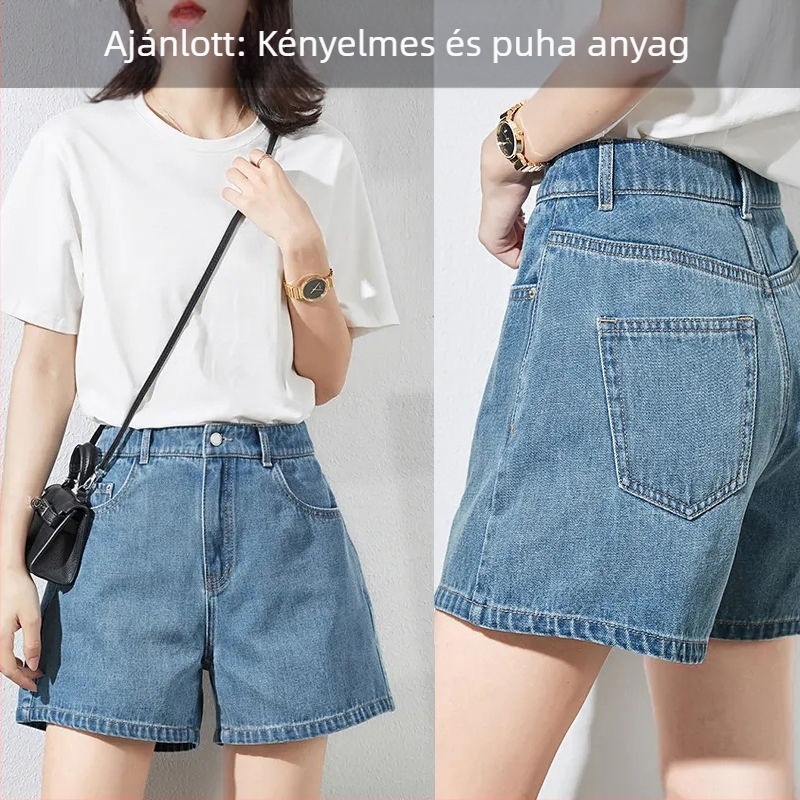 Női magas derekú farmer short – széles szárú, nyári stílus, 95% pamut