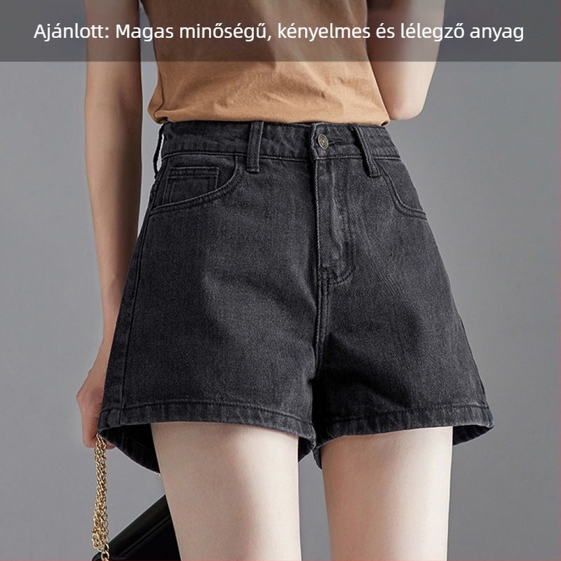 Női magas derekú farmer short – széles szárú, nyári stílus, 95% pamut