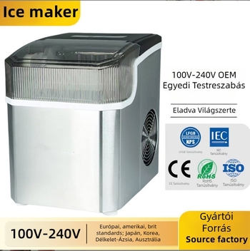 Hordozható jégkészítő rozsdamentes acélból, teljesen automata; kapacitás 1,5 L, feszültség 100-240V, teljesítmény 85W