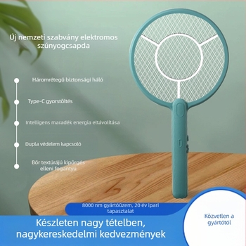 Le Xueer Beépített akkumulátoros elektromos szúnyogcsapó, USB töltés és LED világítással, akkumulátor kapacitása 1001–1600 mAh, töltési idő 3–5 óra