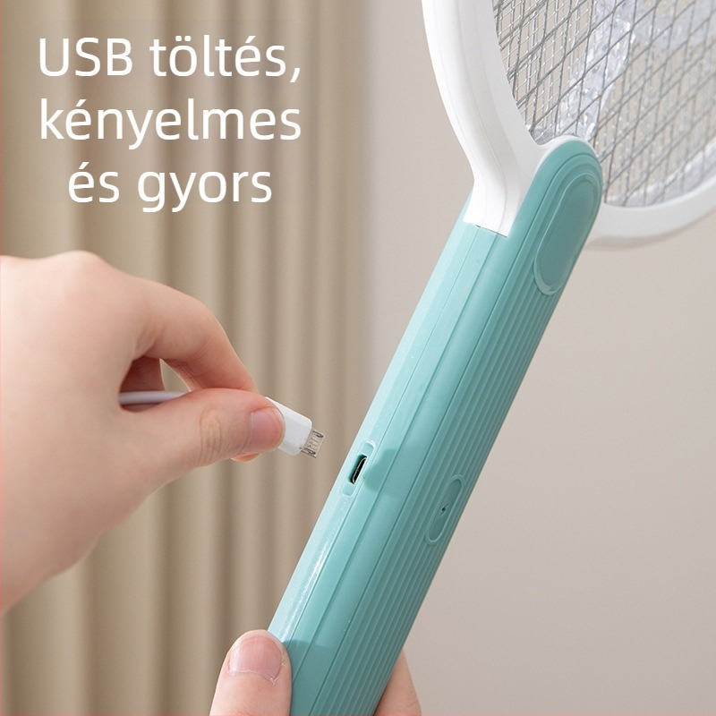 Le Xueer Beépített akkumulátoros elektromos szúnyogcsapó, USB töltés és LED világítással, akkumulátor kapacitása 1001–1600 mAh, töltési idő 3–5 óra