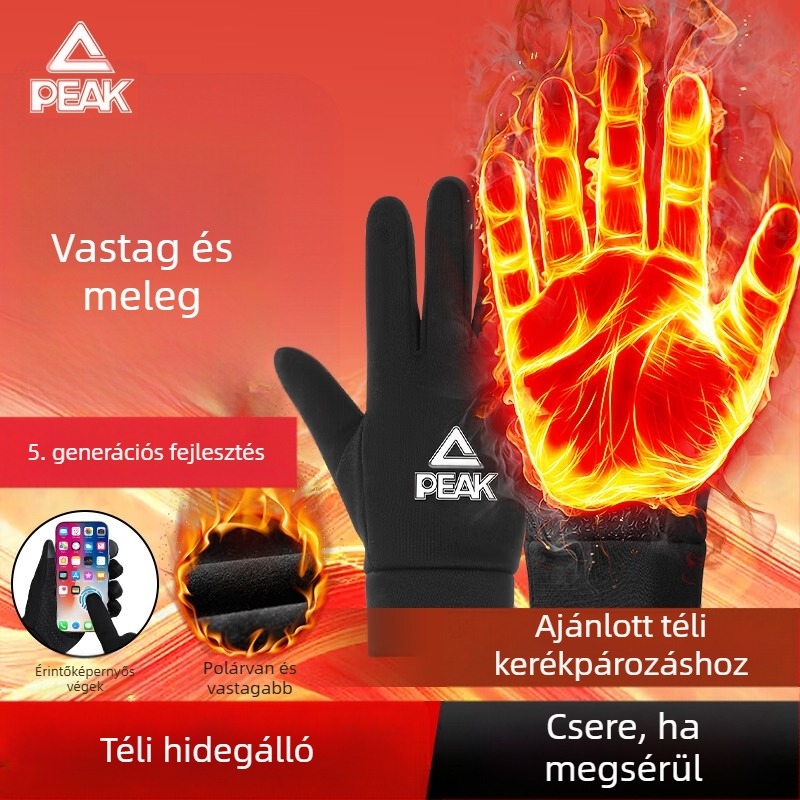 Meleg síkesztyű poliészter rostból, fleece béléssel, vastagított kivitel, kültéri téli sportokra és kerékpározásra, tenyér védelem