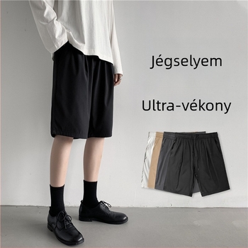 Férfi Ice Silk nyári rövidnadrág, lazán szabott, középső derék, poliészter, rövid, zsinóros zárás