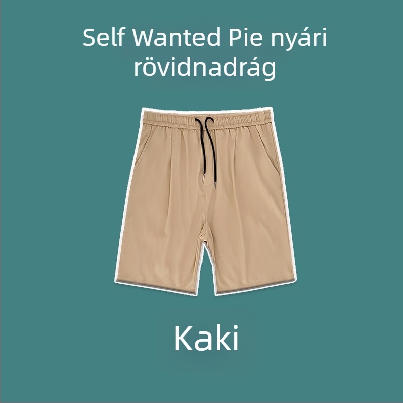 Férfi Ice Silk nyári rövidnadrág, lazán szabott, középső derék, poliészter, rövid, zsinóros zárás