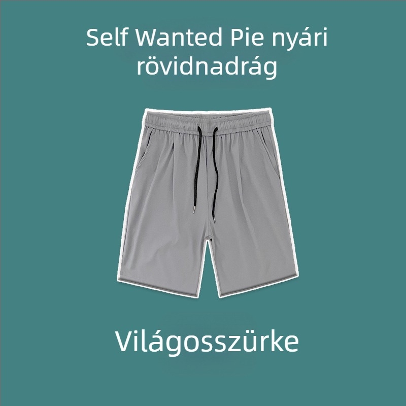 Férfi Ice Silk nyári rövidnadrág, lazán szabott, középső derék, poliészter, rövid, zsinóros zárás