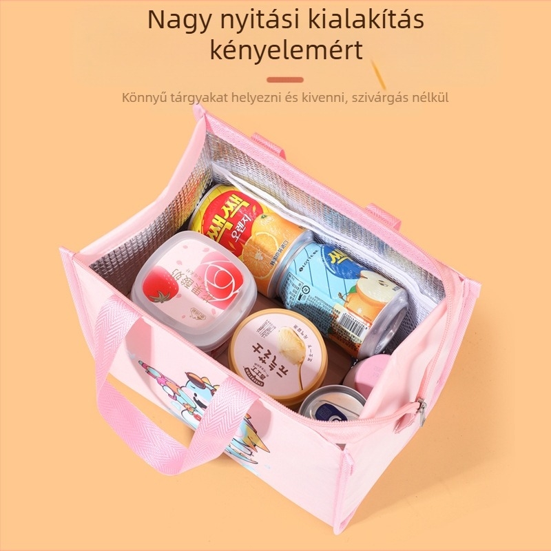 Ebédtáska aranyos karikatúra stílussal, Oxford anyag, melegen és hidegen tartó, univerzális használat