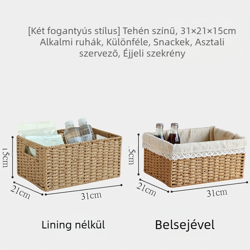 Fedeles tárolókosár, papír rattan fonatból, környezetbarát anyag