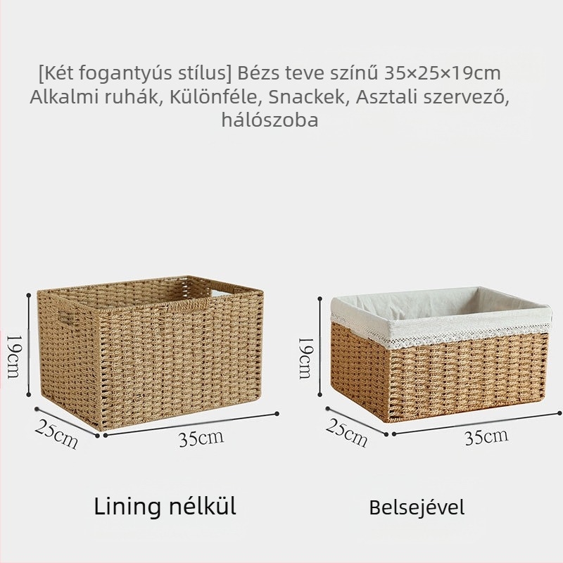 Fedeles tárolókosár, papír rattan fonatból, környezetbarát anyag