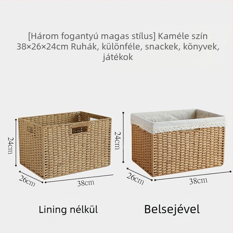 Fedeles tárolókosár, papír rattan fonatból, környezetbarát anyag