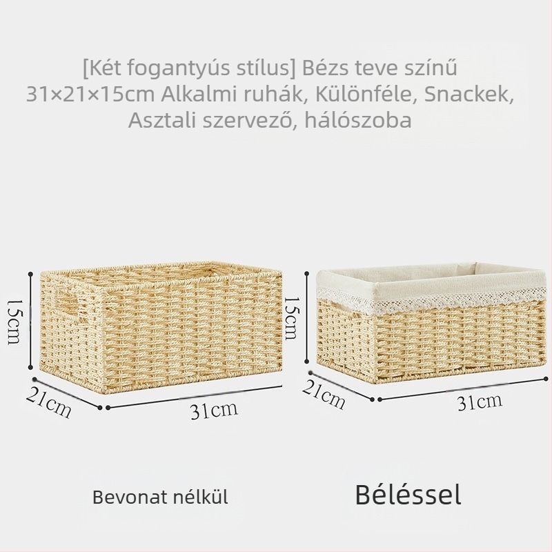 Fedeles tárolókosár, papír rattan fonatból, környezetbarát anyag