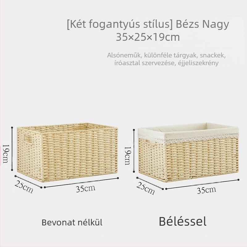 Fedeles tárolókosár, papír rattan fonatból, környezetbarát anyag