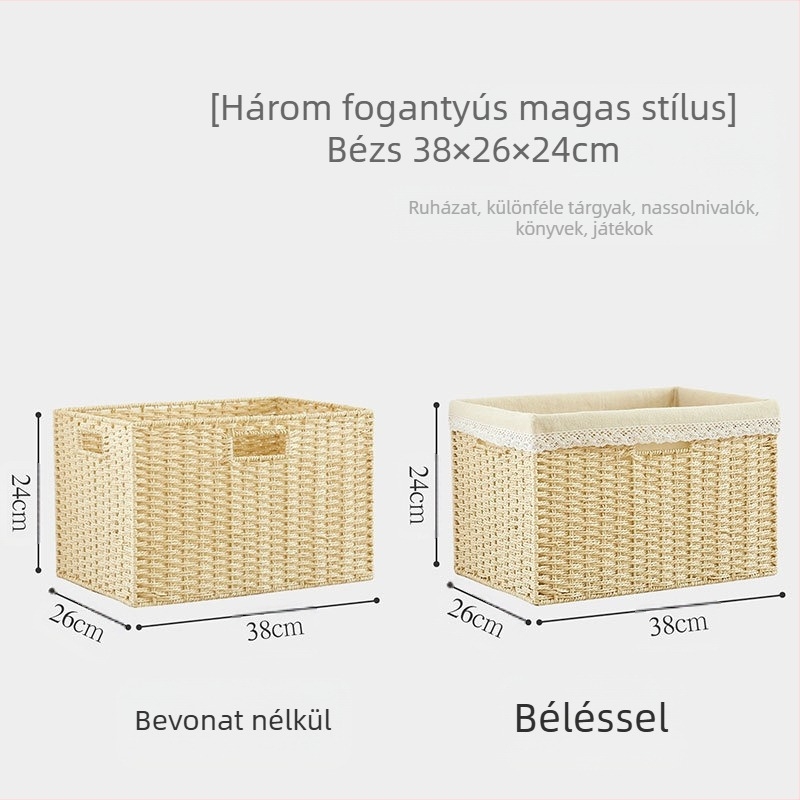 Fedeles tárolókosár, papír rattan fonatból, környezetbarát anyag
