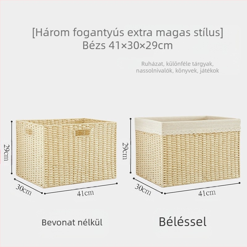 Fedeles tárolókosár, papír rattan fonatból, környezetbarát anyag
