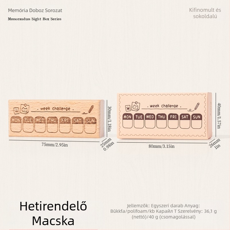 Fából készült tervező pecsét retro cicamotívummal, cartoon stílus, félig kézi és félig mechanikus kivitelezés, Meow Box sorozat, ajándékhoz alkalmas