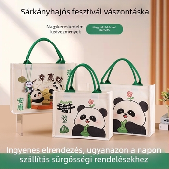 Ajándékcsomagoló táska laminált vászonból; Környezetbarát poliészter-pamut anyag; Logónyomtatás elérhető; Nyomtatási módszerek: szitanyomás, gépi nyomtatás, digitális nyomtatás, hőtranszfer; Nagykereskedelem + testreszabható