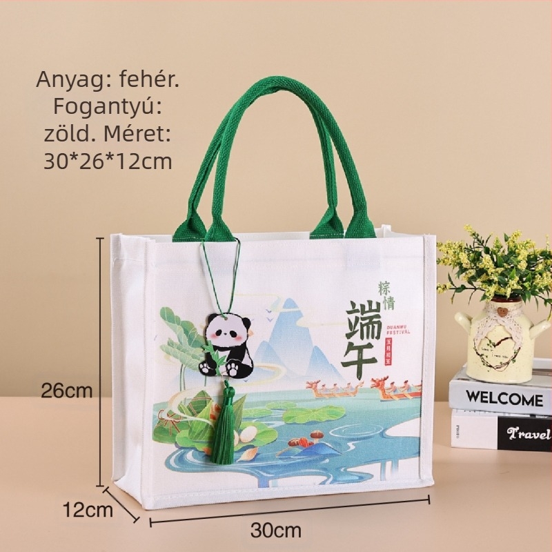 Ajándékcsomagoló táska laminált vászonból; Környezetbarát poliészter-pamut anyag; Logónyomtatás elérhető; Nyomtatási módszerek: szitanyomás, gépi nyomtatás, digitális nyomtatás, hőtranszfer; Nagykereskedelem + testreszabható