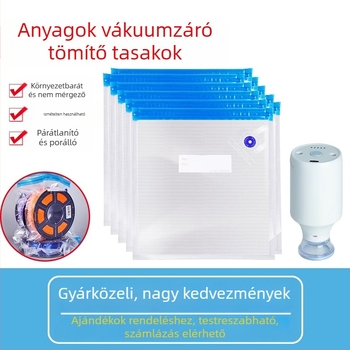 3D nyomtatáshoz filamentum vákuumos tárolózsákok, PA+PE anyag, vákuum tömörítő típus, készlet, 260 db, pumpával
