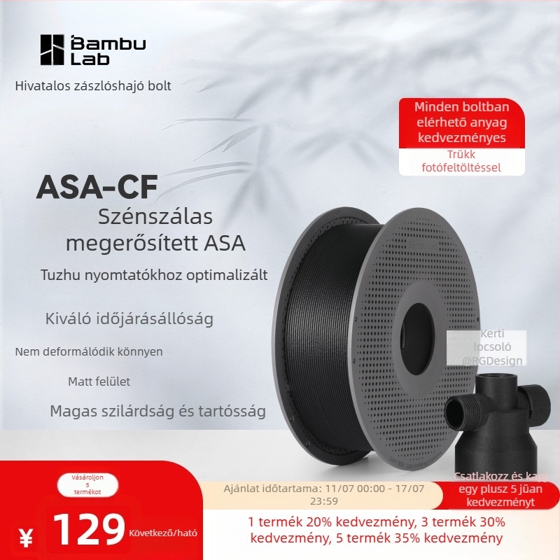 ASA-CF szénszálas 3D nyomtatófilament – magas szilárdság, merevség, kültéri tartósság, deformációval szemben ellenálló