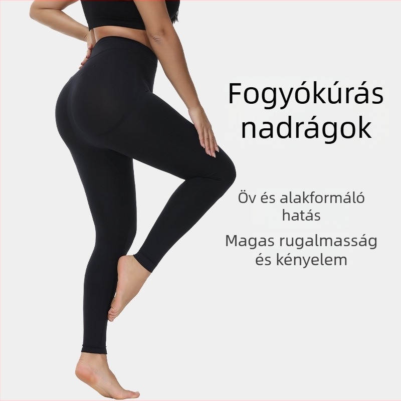 Sport- és jóga leggings — karcsú fazon, lélegző, magas derék; anyag: nejlon klórozott rosttal, egyszínű, testhez álló.