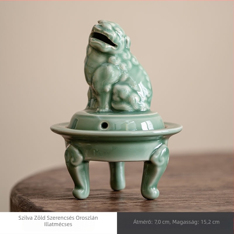 Dehua porcelánból készült kerámia füstölő, szerencsés oroszlán motívummal, ajándékdoboz