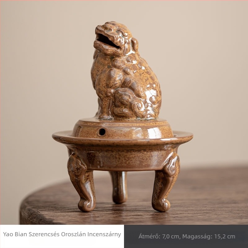 Dehua porcelánból készült kerámia füstölő, szerencsés oroszlán motívummal, ajándékdoboz