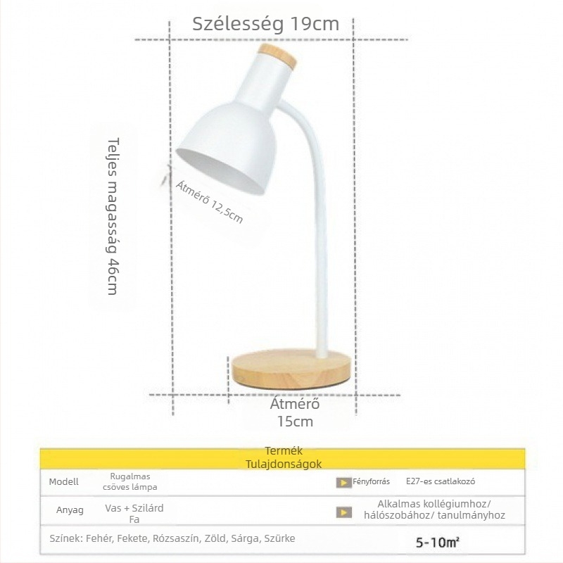 Nordic LED íróasztali lámpa szemvédelmi funkcióval - CRI ≥90, 220V-os hálózati táplálás, fém lámpabura, gombkapcsoló
