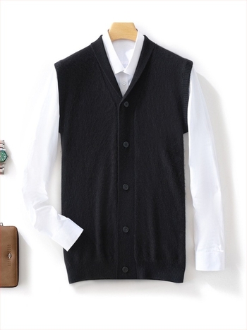Férfi 100% gyapjú mellény reveres gallérral, ujjnélküli, minimalist stílus, ősz-téli szezonra